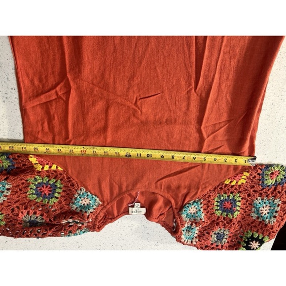 New😍 Umgee Sunset Crochet Granny Square Sleeve Boho Cottage Core Linen Blend M - Picture 8 of 9